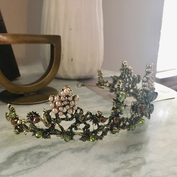 Vintage Antique Gold Beaded Flower Wedding Crown - Picture 8 of 8